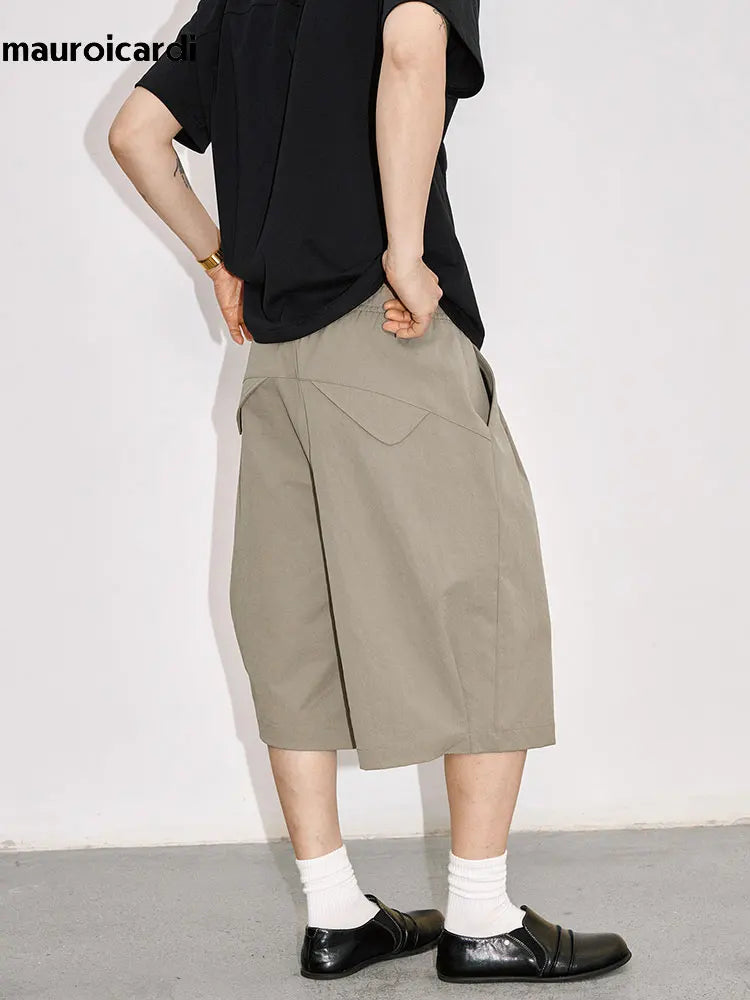 Mauroicardi Spring Summer Loose Casual Wide Leg Shorts for Men Elastic Waist Drawstring American Retro Chic Pants Clothes 2026