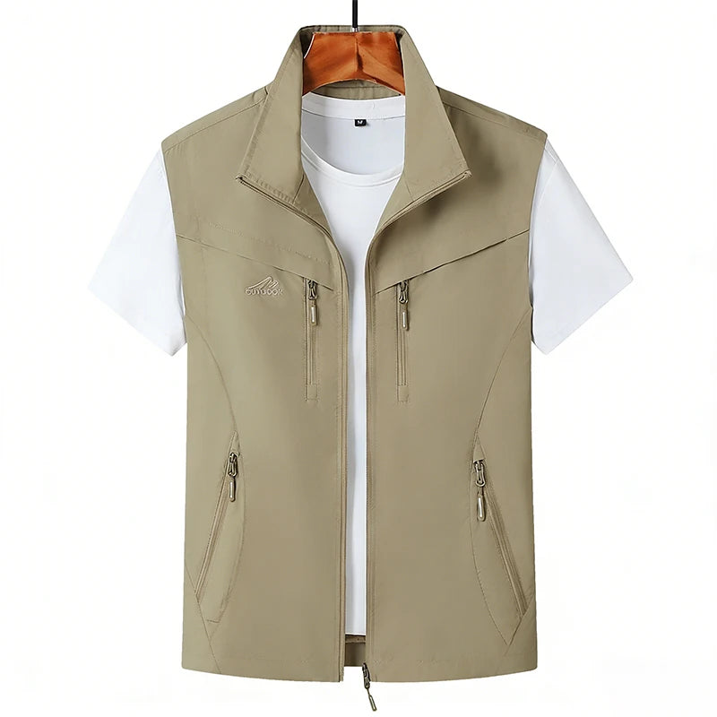 Spring New Men Outdoor Casual Vest Men Solid Multi-Pocket Breathable Fishing Waistcoat Hiking Photographer High-Quality Vest Man